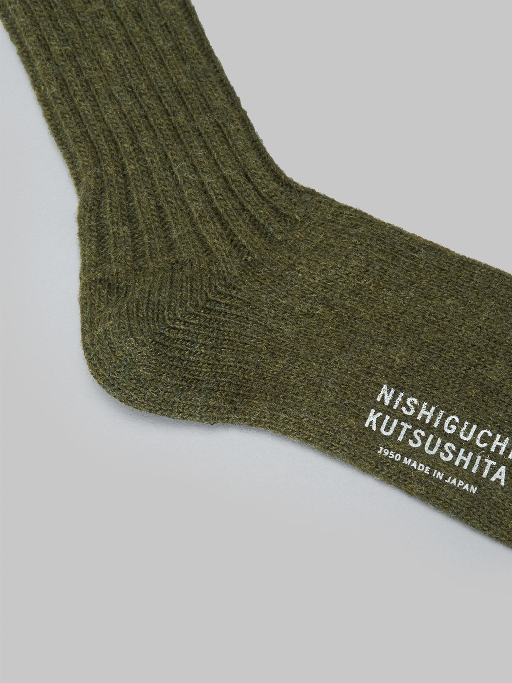 Nishiguchi Kutsushita Wool Ribbed Socks Khaki Texture