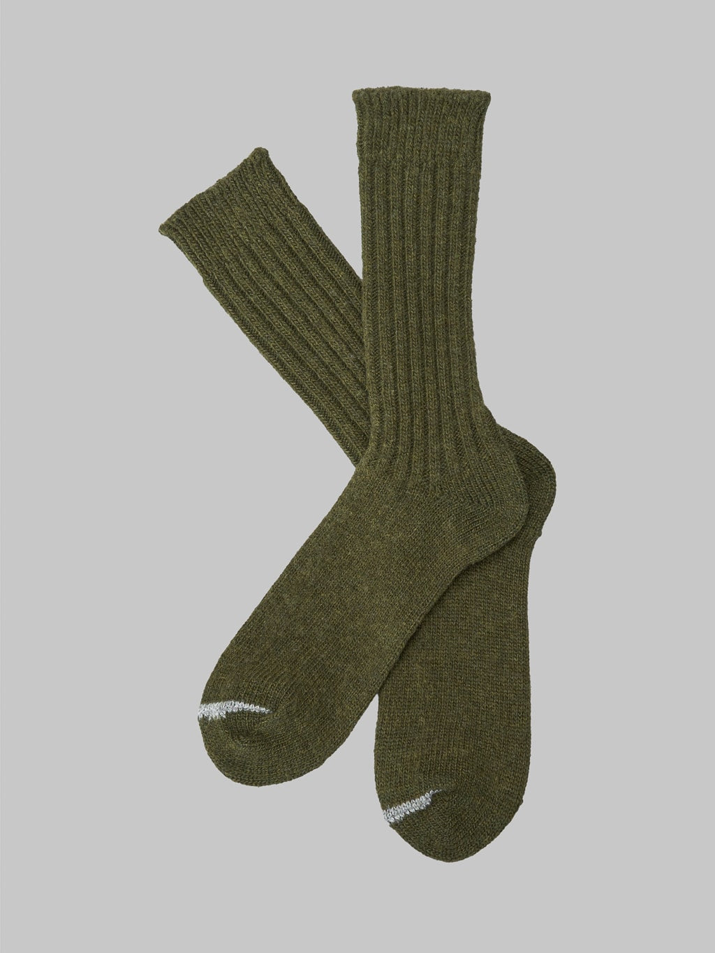 Nishiguchi Kutsushita Wool Ribbed Socks Khaki Pair