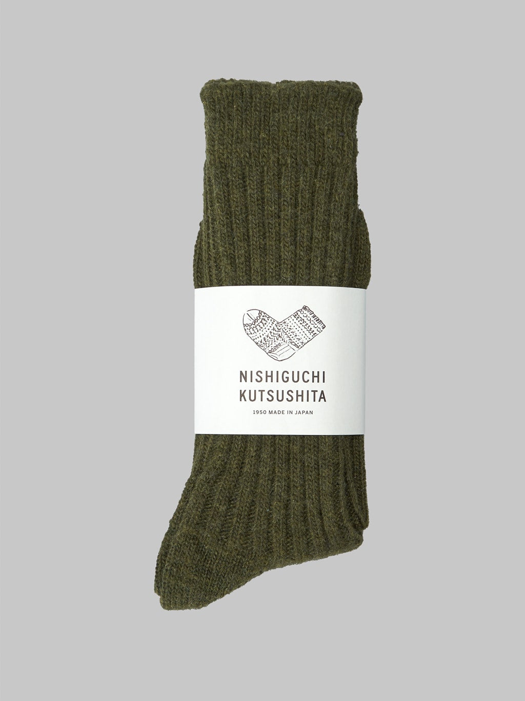 Nishiguchi Kutsushita Wool Ribbed Socks Khaki Japan Made