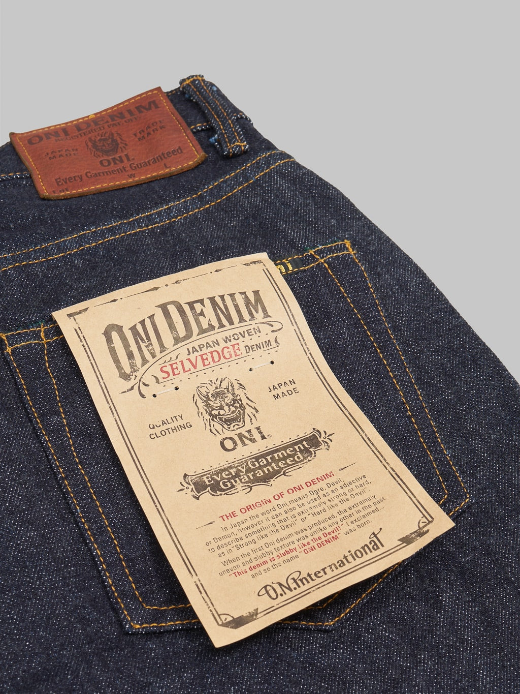 ONI Denim 200 Low Tension 15oz Wide Straight Jeans back pocket