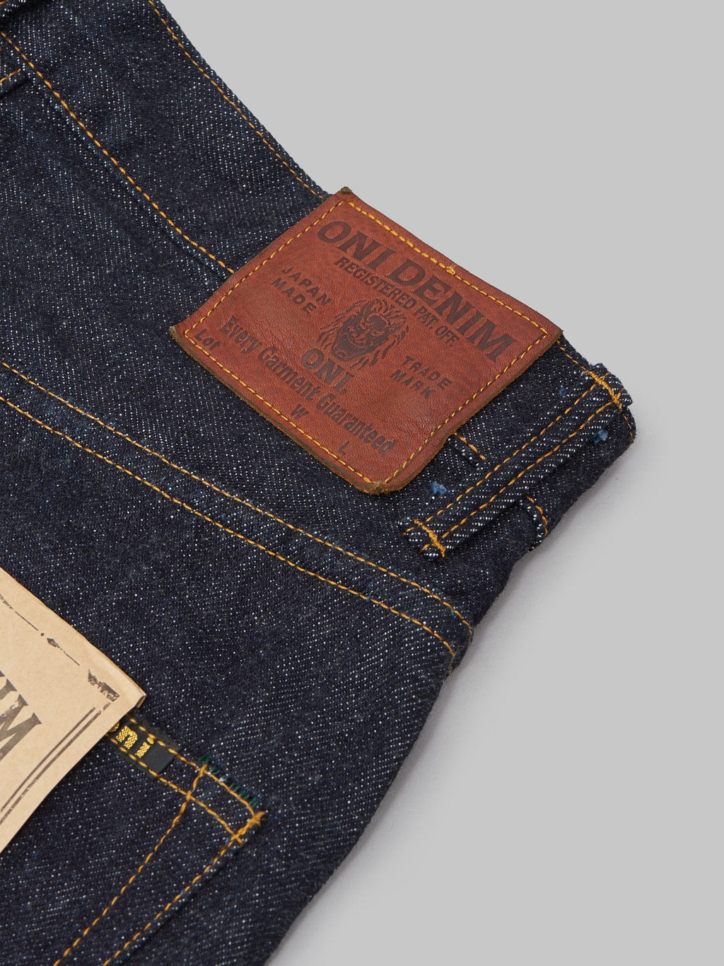 ONI Denim 222 Low Tension Super Wide Straight Jeans leather patch