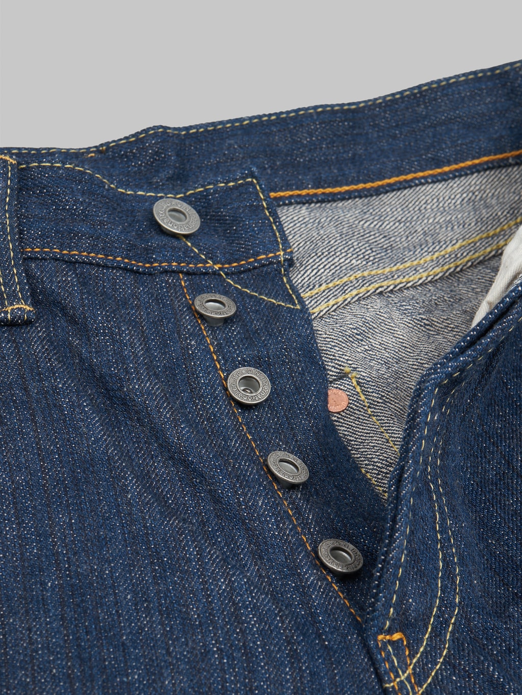 Oni denim kiwami indigo regular selvedge jeans custom copper buttons