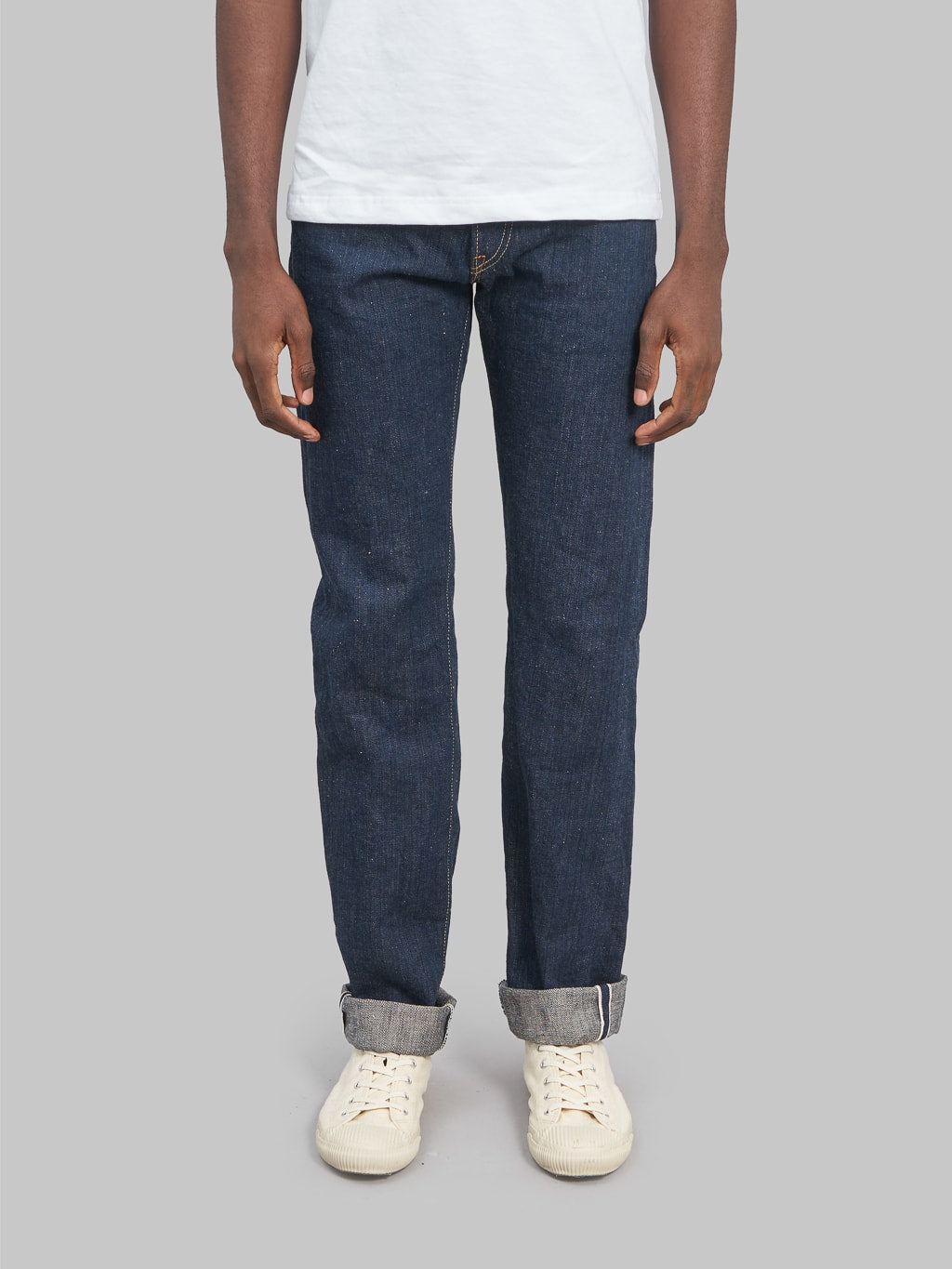 Oni denim kiwami indigo regular selvedge jeans front fit