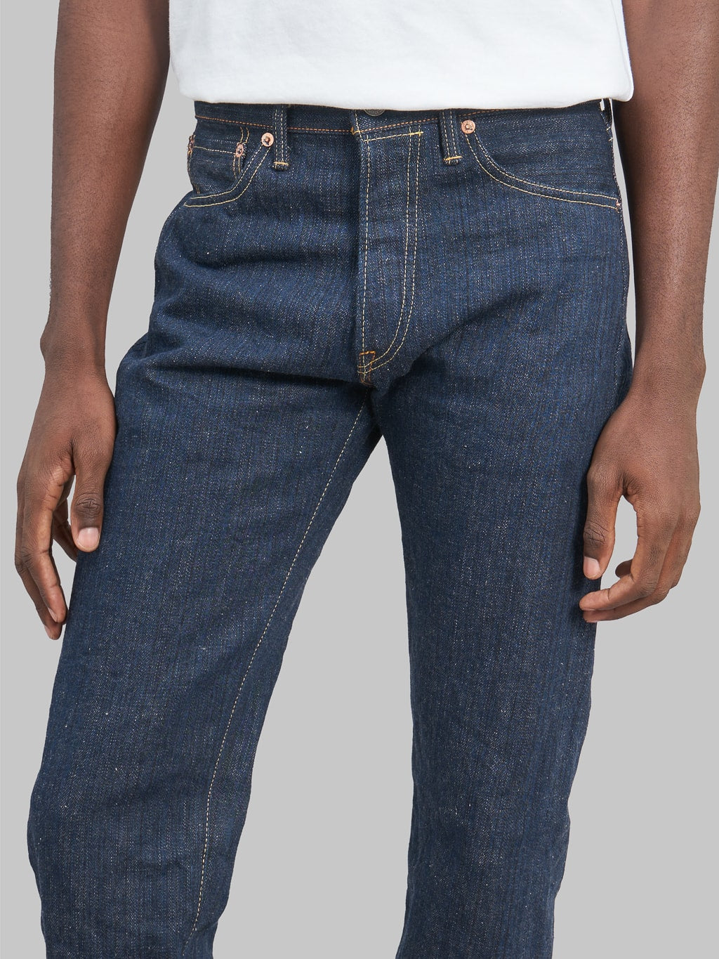 Oni denim kiwami indigo regular selvedge jeans front rise