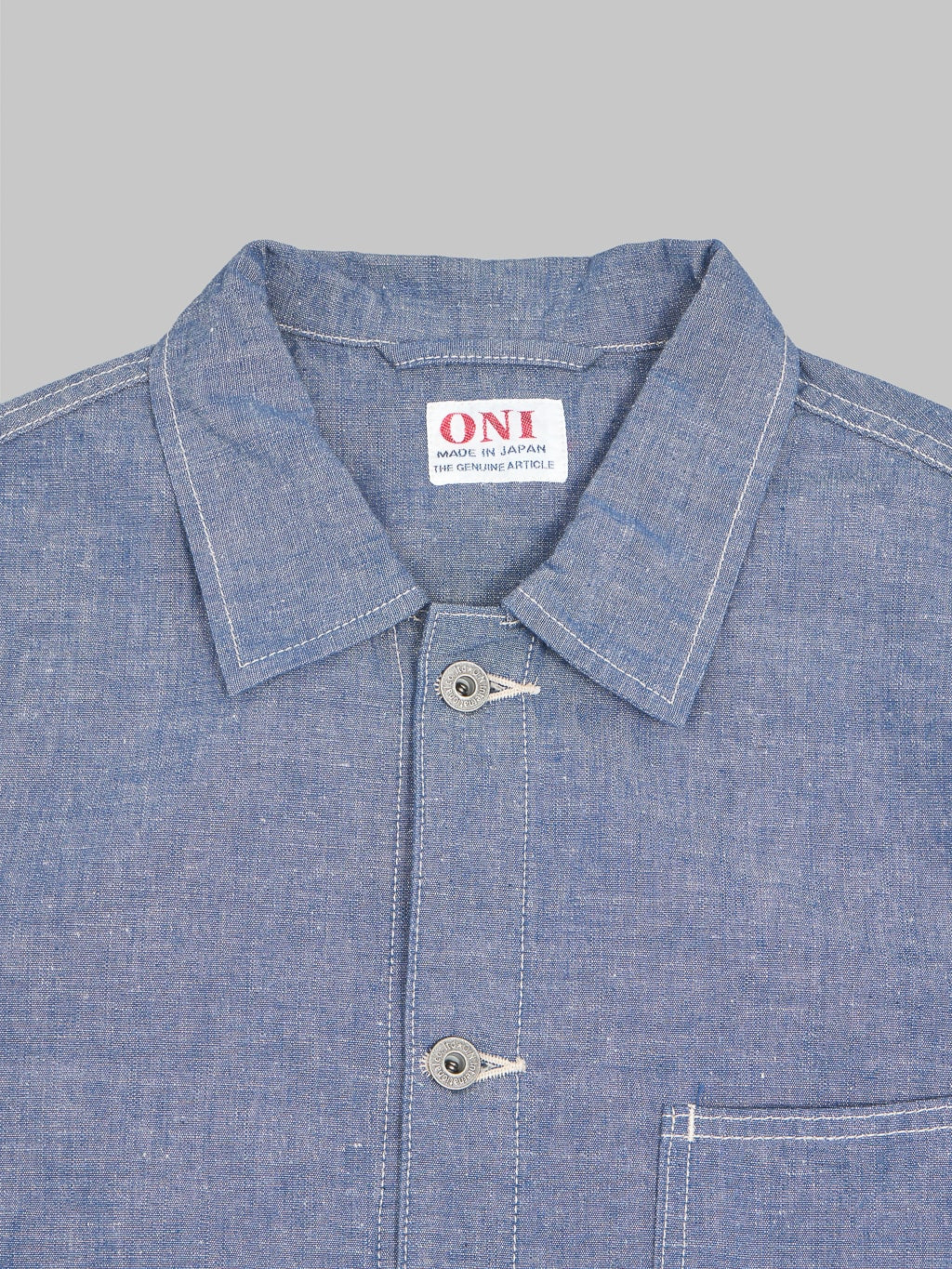 Oni denim heavy chambray blue gray coverall collar details