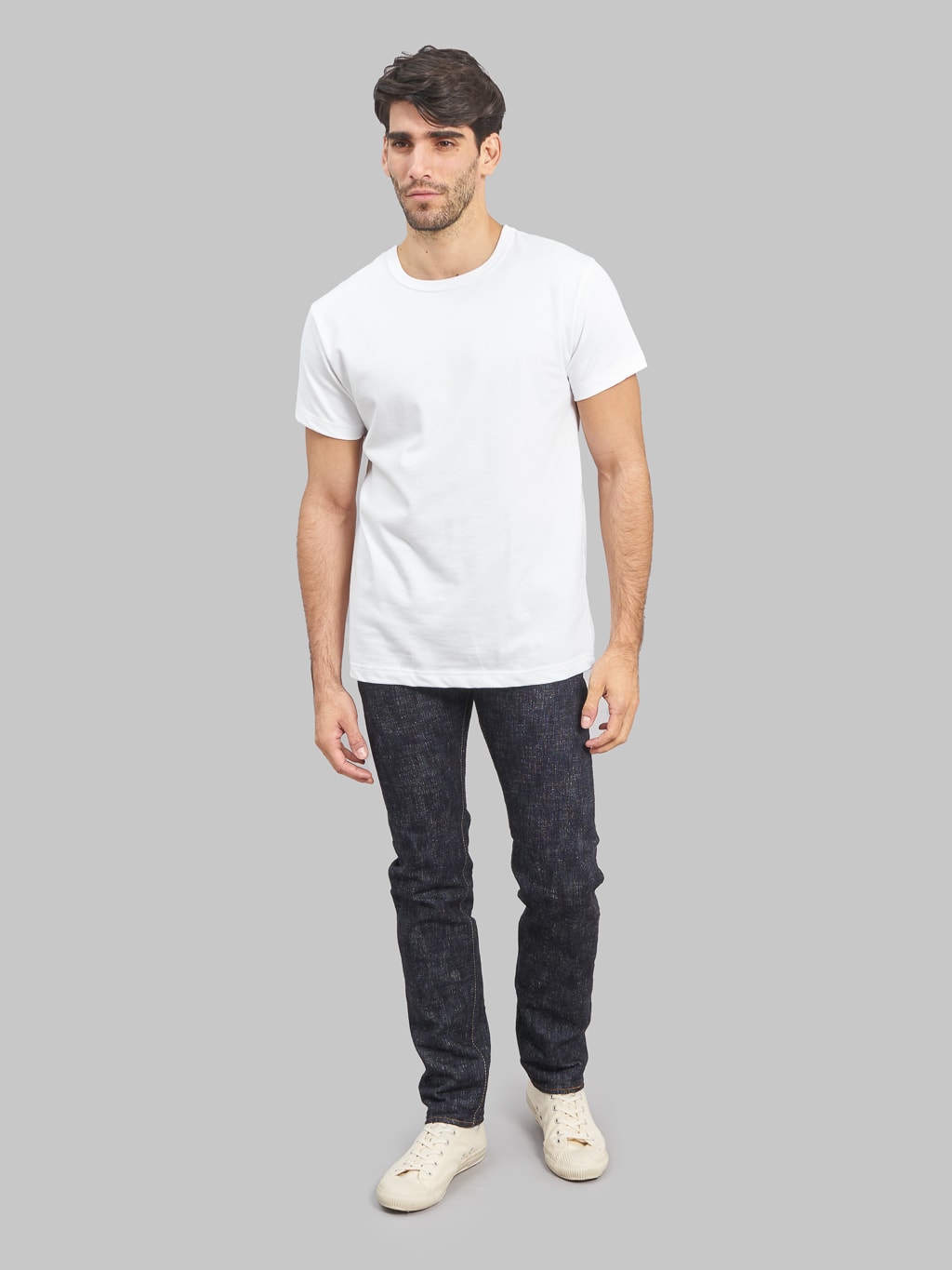 Pure Blue Japan Double Slub 16oz Slim Tapered Jeans styled