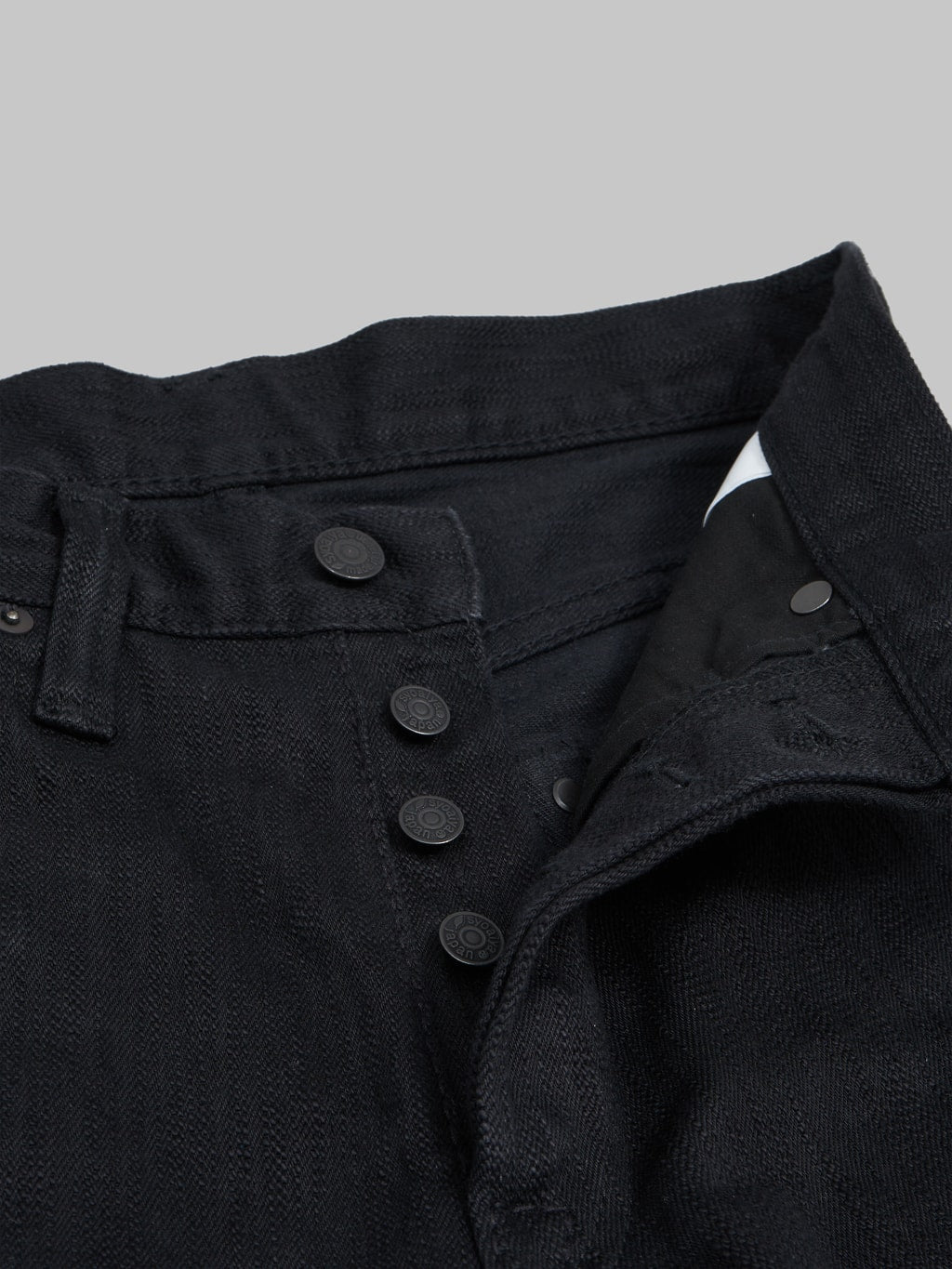 Pure Blue Japan Stretch Black Relaxed Tapered Jeans iron buttons