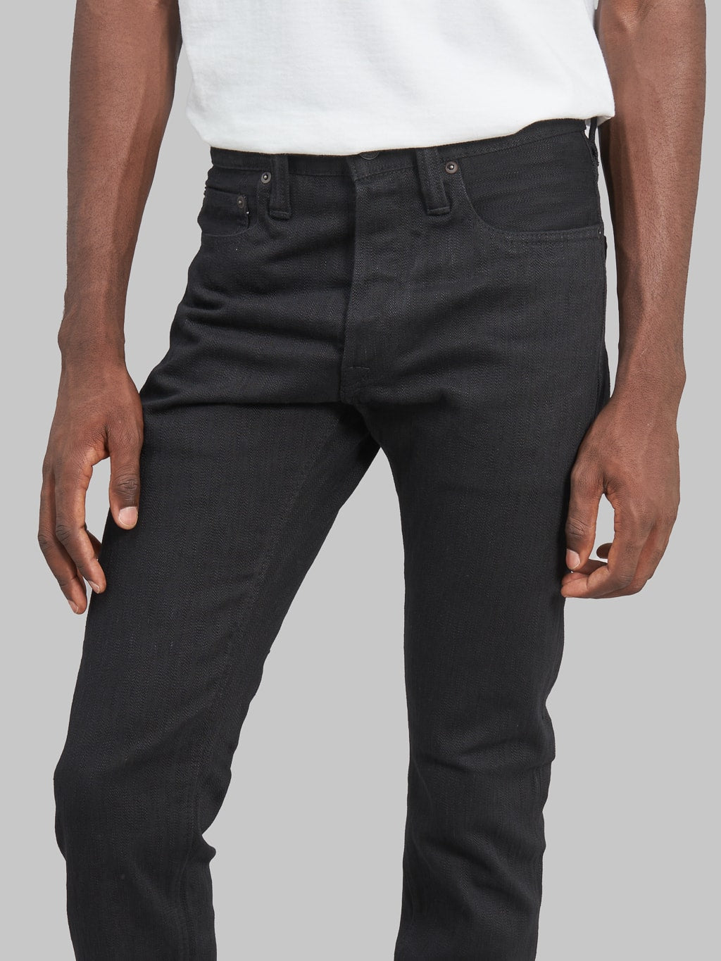 Pure Blue Japan Stretch Black Relaxed Tapered Jeans front rise