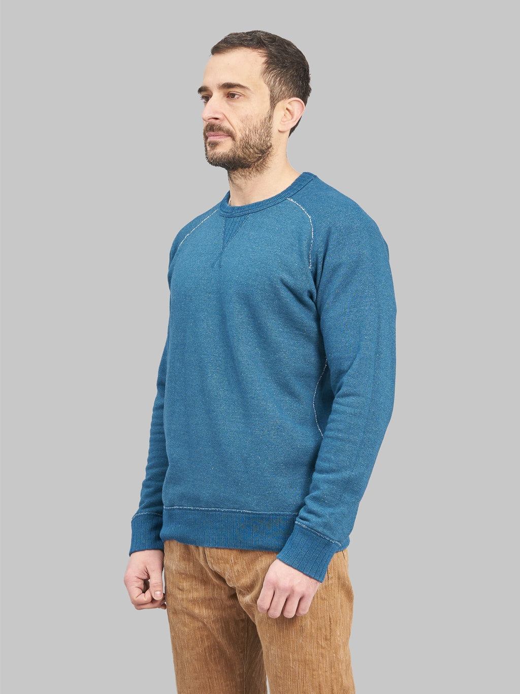 Pure Blue Japan Slub Yarn Sweatshirt Greencast Indigo side fit