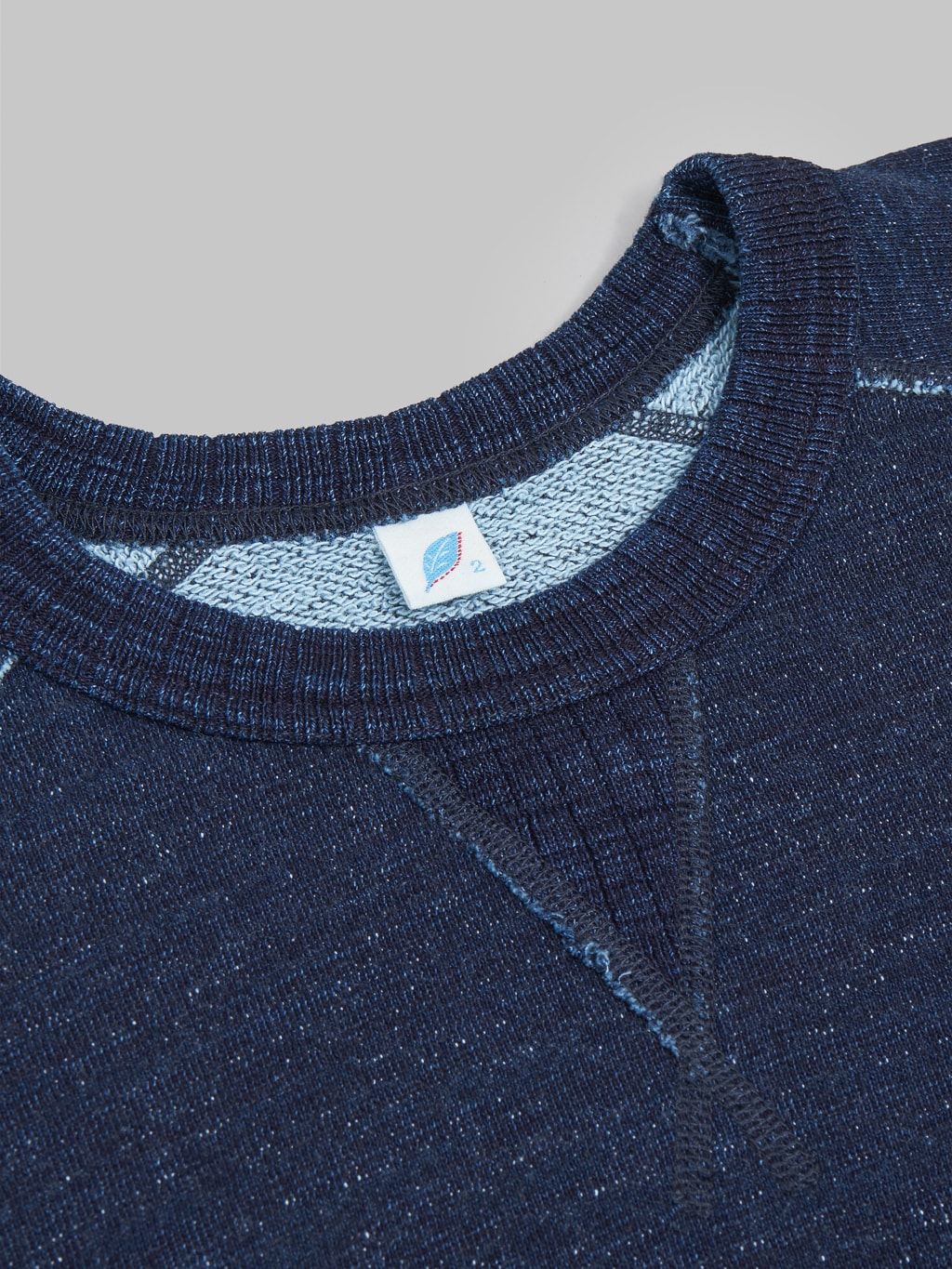 Pure Blue Japan Slub Yarn Sweatshirt Indigo collar closeup
