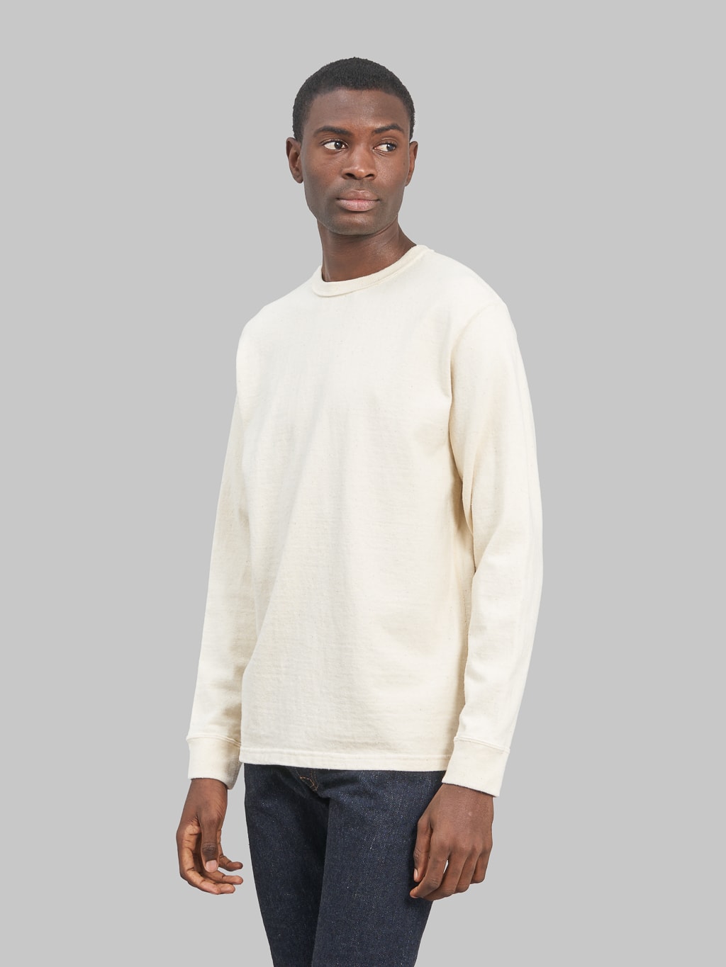 Samurai jeans japanese long sleeve tshirt natural model front fit