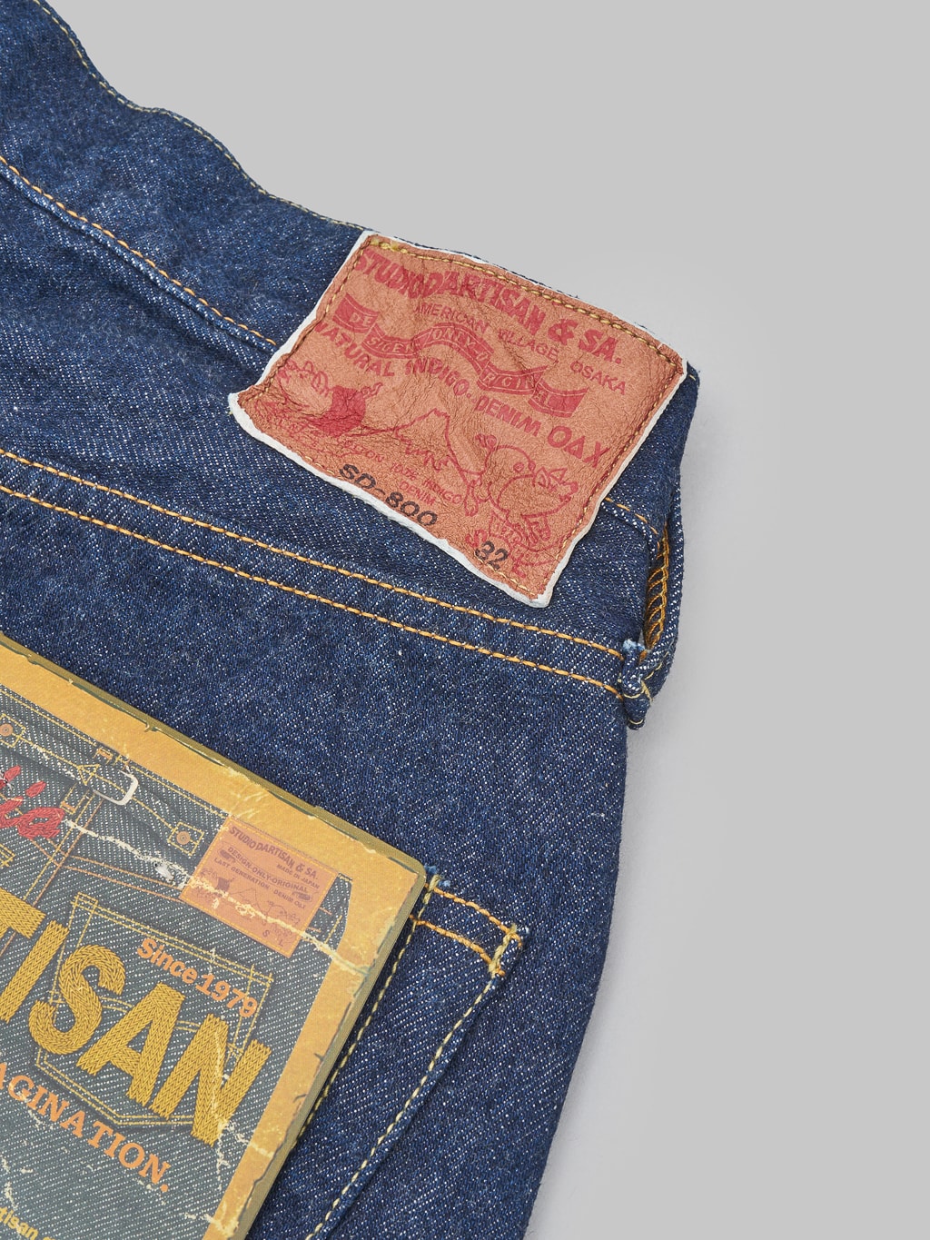 Studio D'Artisan natural indigo jeans authentic patch