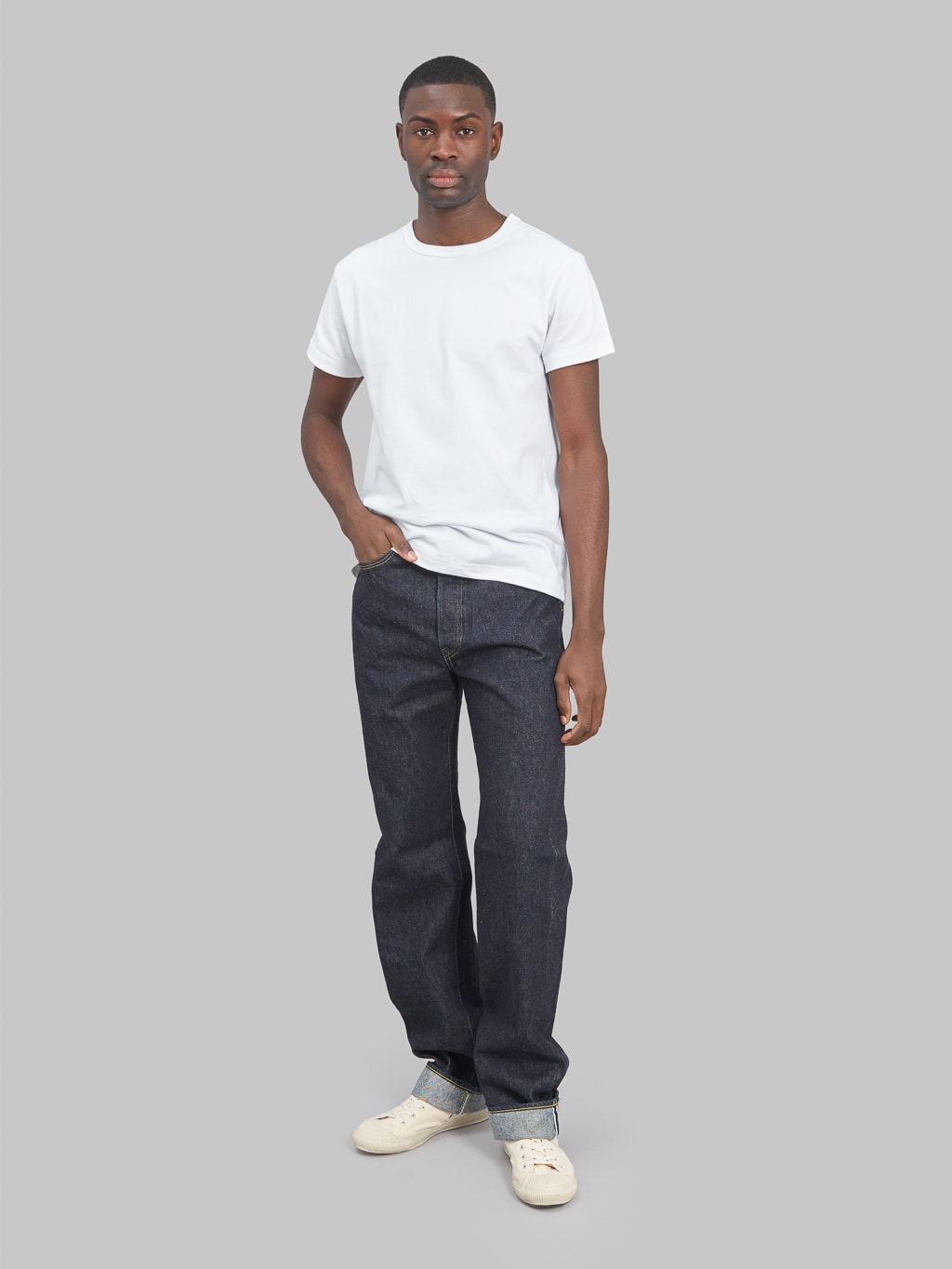 tcb s40s regular straight jeans model front fit