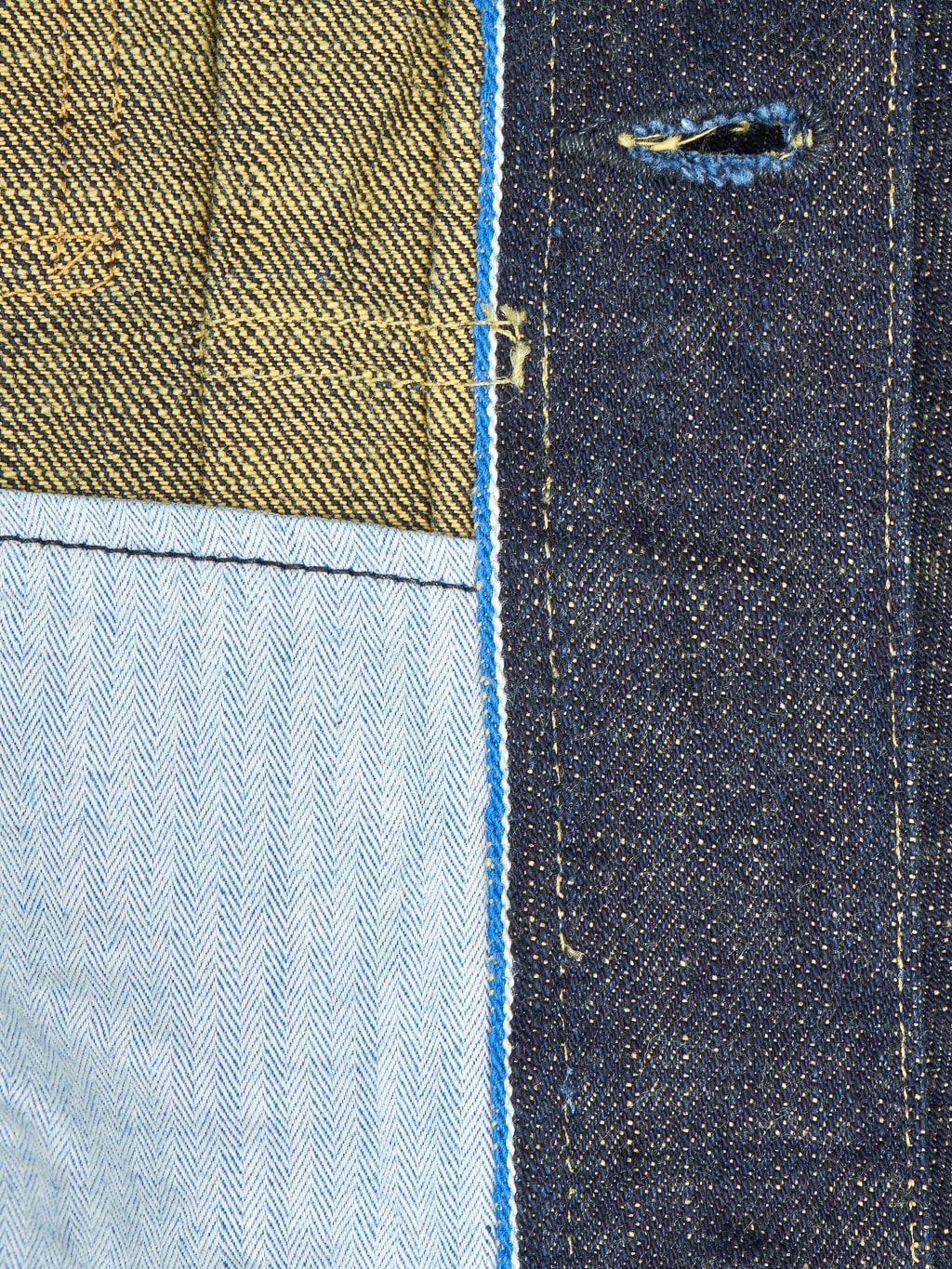 Tanuki soga selvedge denim type II jacket electric blue buttonholes