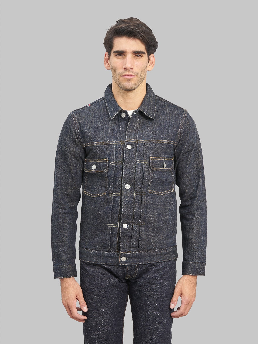 Tanuki soga selvedge denim type II jacket front fit
