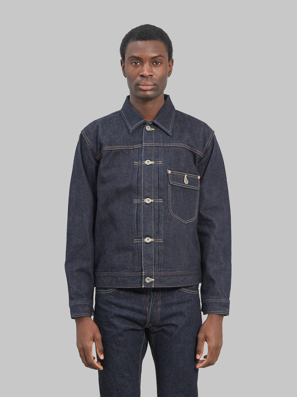 The Flat Head 40s Denim Jacket front fit