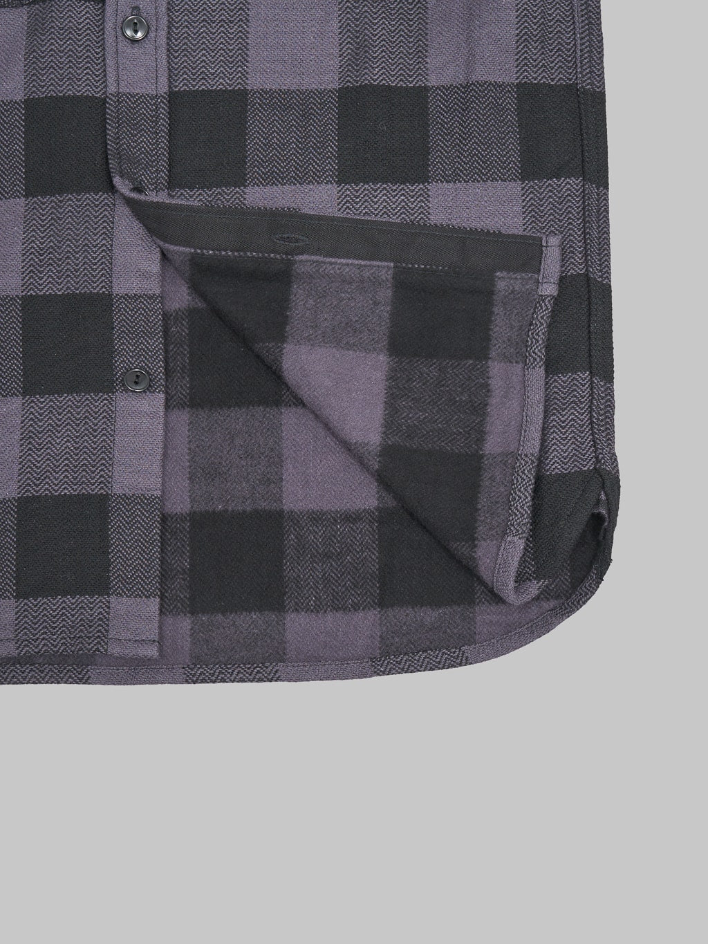 The Flat Head Block Check Flannel Shirt Grey interior texture