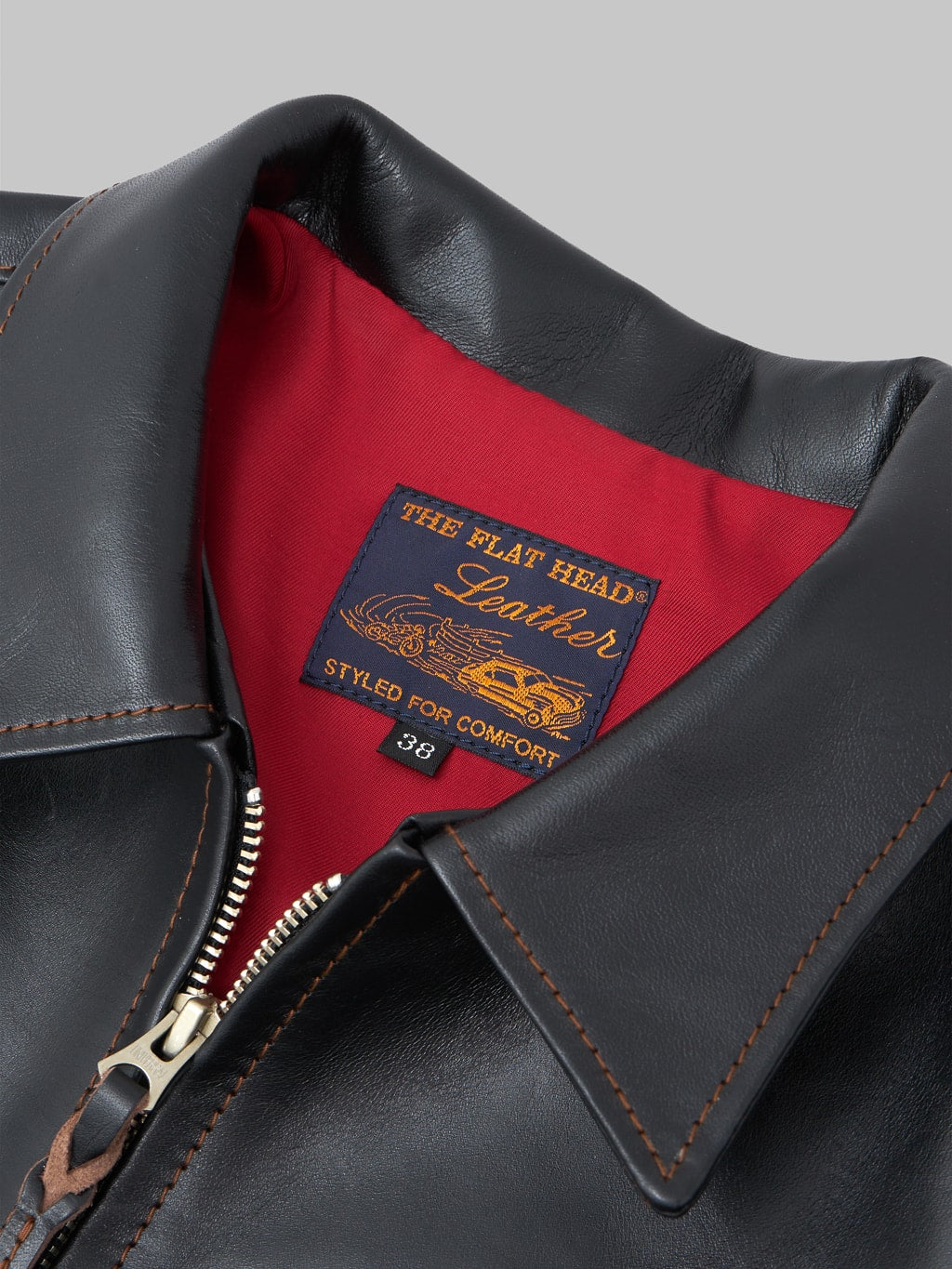 The Flat Head Horsehide leather Single Riders Jacket Black Semi Aniline label