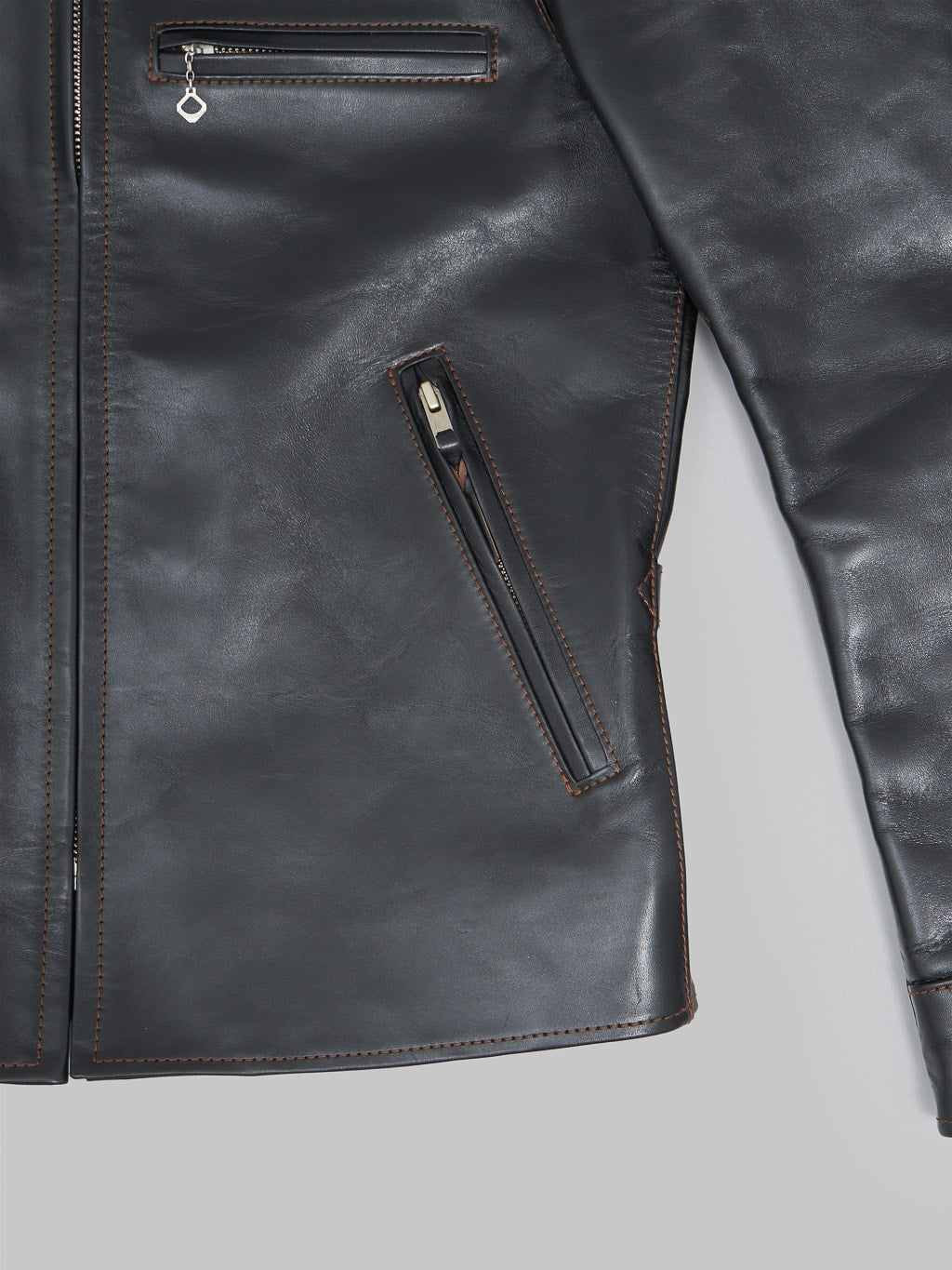 The Flat Head Horsehide leather Single Riders Jacket Black Semi Aniline pocket