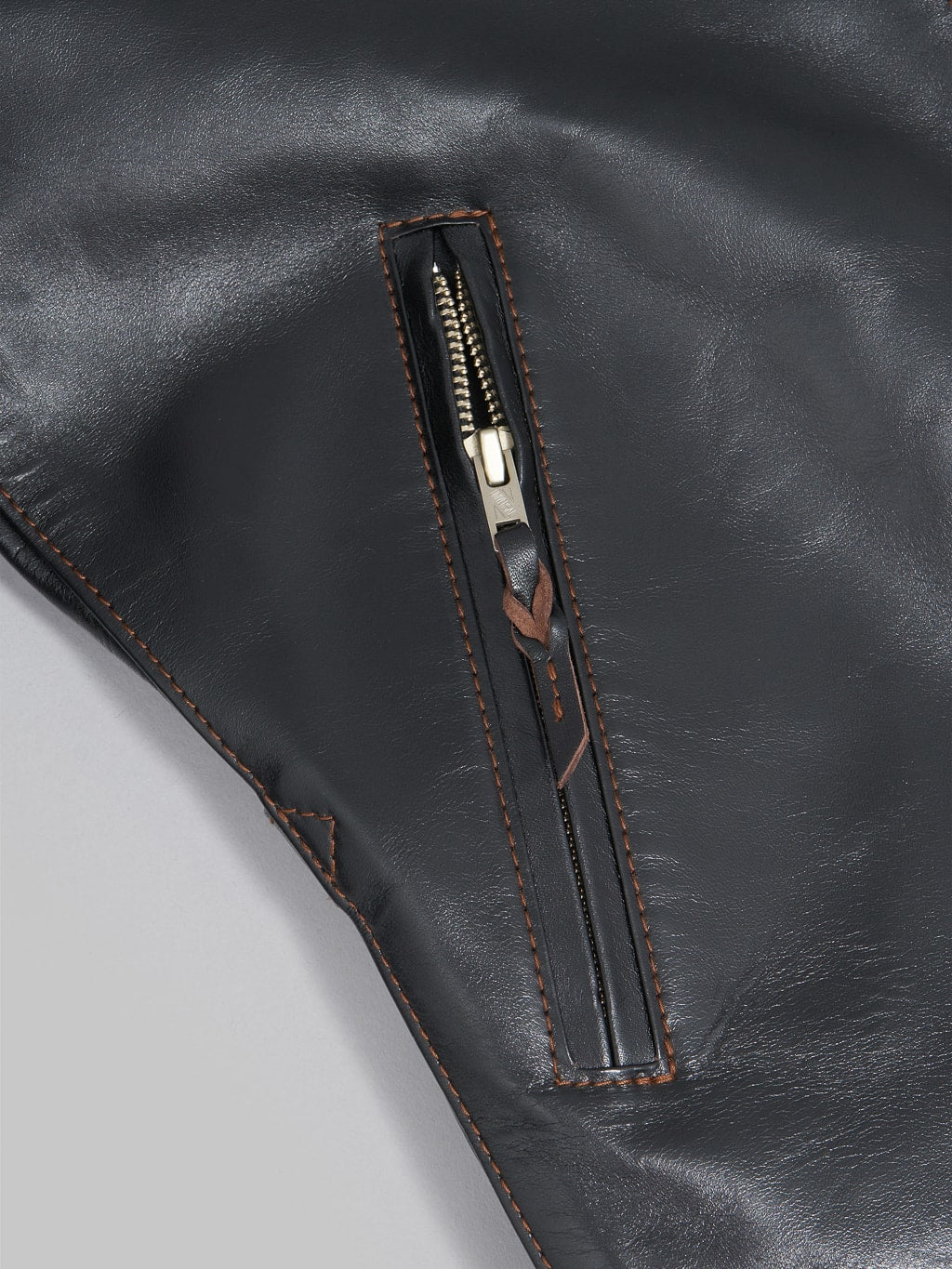 The Flat Head Horsehide leather Single Riders Jacket Black Semi Aniline pocket