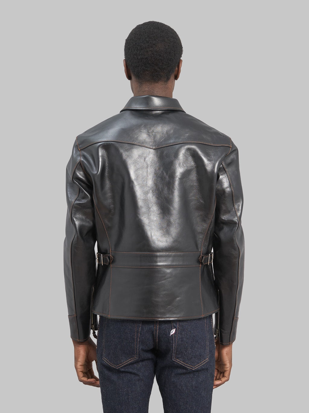 The Flat Head Horsehide leather Single Riders Jacket Black Semi Aniline back
