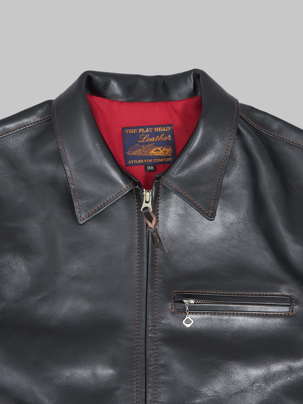 The Flat Head Horsehide leather Single Riders Jacket Black Semi Aniline collar