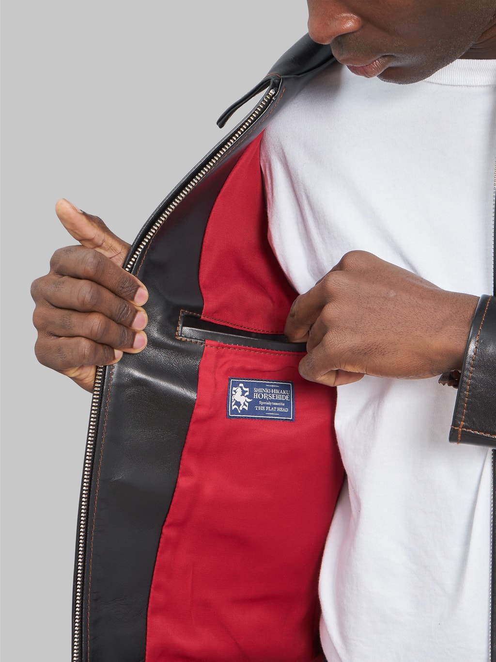 The Flat Head Horsehide leather Single Riders Jacket Black Semi Aniline pocket