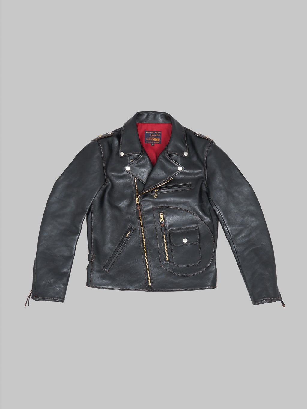 The Flat Head Horsehide leather double Riders Jacket Black Semi Aniline front