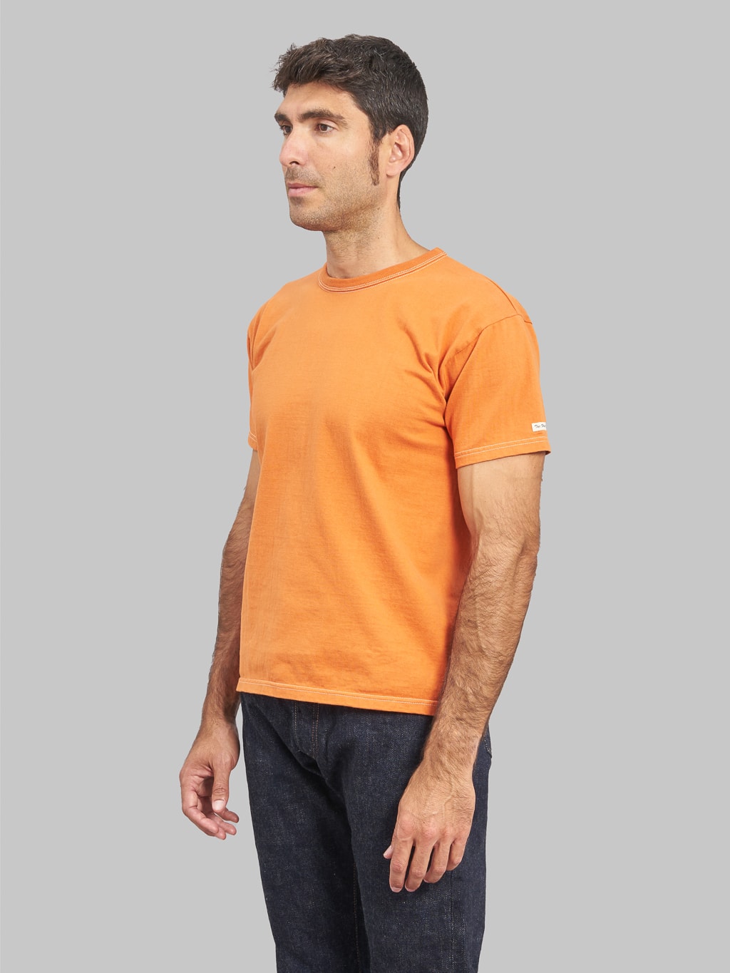 The Flat Head Loopwheeled Heavyweight Plain TShirt Dark Orange model side fit