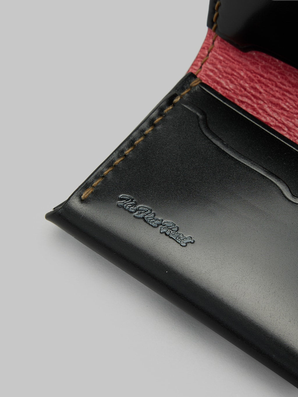 The Flat Head handsewn small cordovan card case Black stamped logo