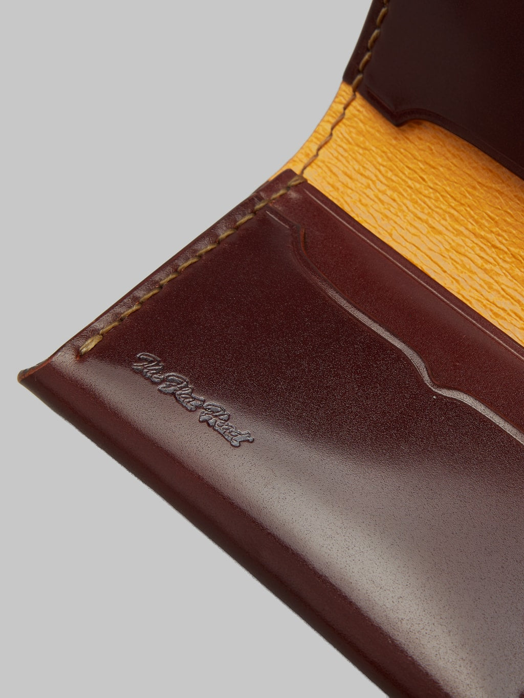 The Flat Head handsewn small cordovan card case brown stamped logo