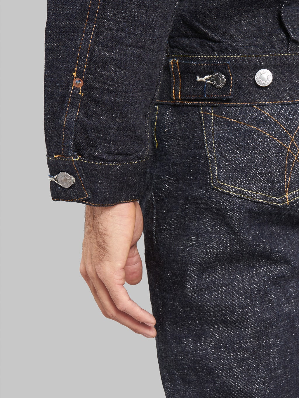 The Strike Gold 15oz Slub Grey Weft Type II Denim Jacket cuff