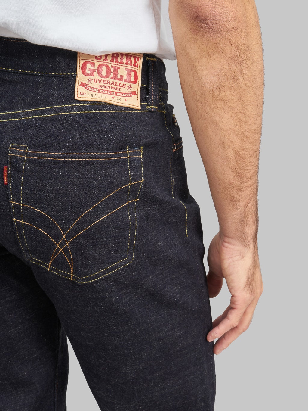 The Strike Gold 5104 Slub Grey Weft Straight Tapered Jeans back pocket
