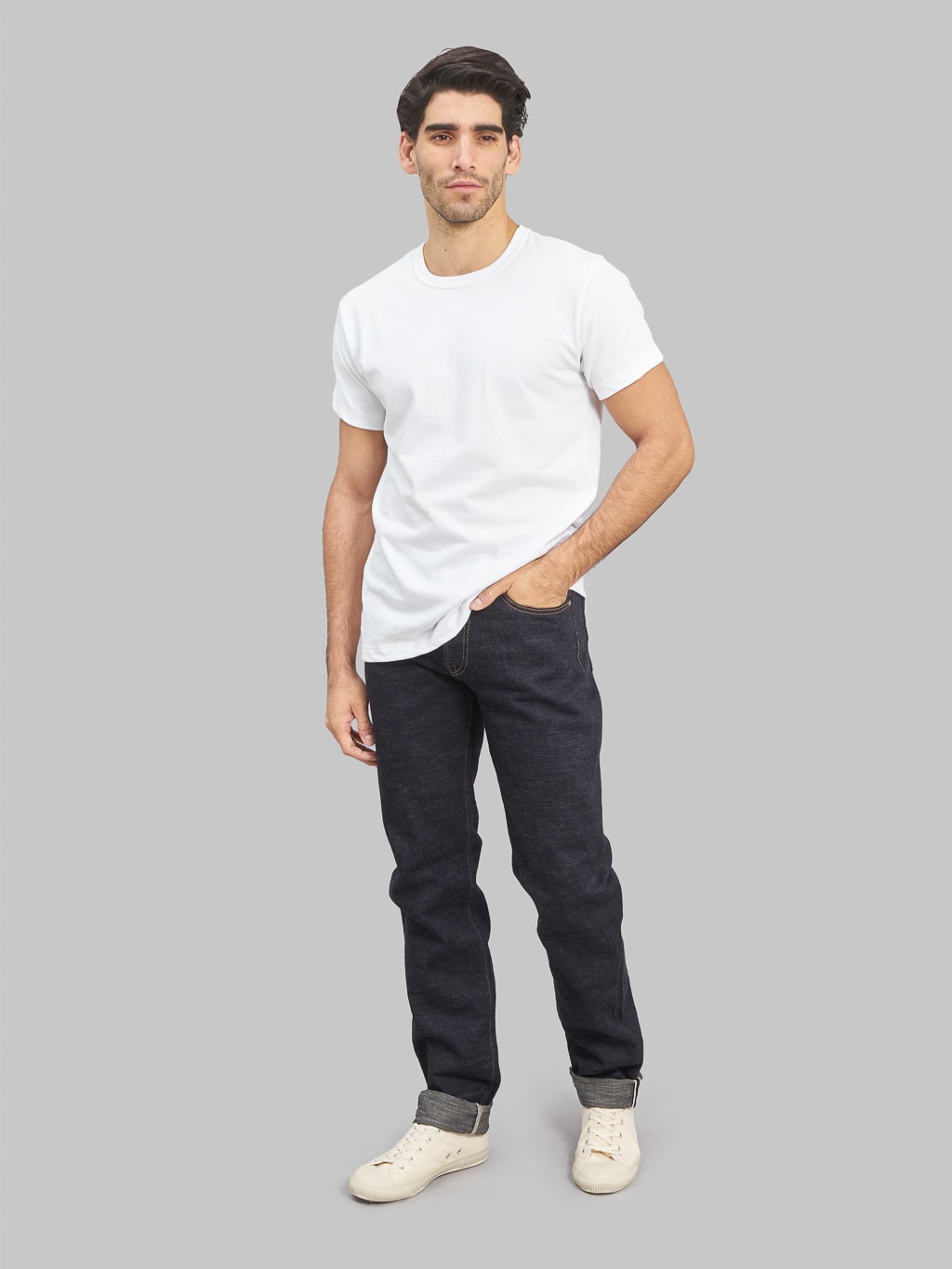 The Strike Gold 5104 Slub Grey Weft Straight Tapered Jeans style