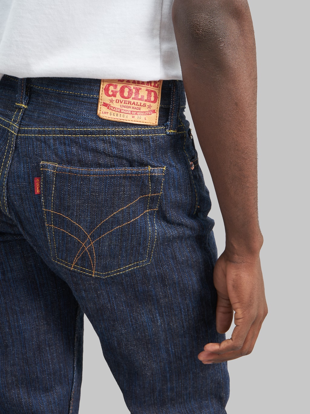 The Strike Gold 8104 Shower Slub straight tapered jeans back pocket
