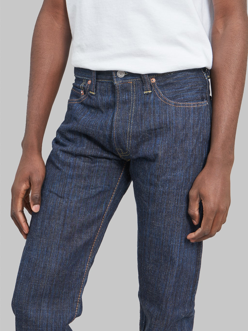 The Strike Gold 8104 Shower Slub straight tapered jeans inseam