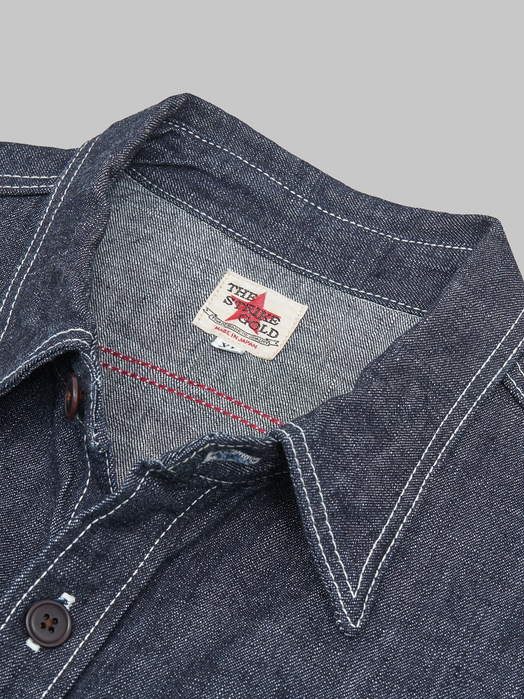 The Strike Gold Grey Slub Selvedge Denim Work Shirt collar