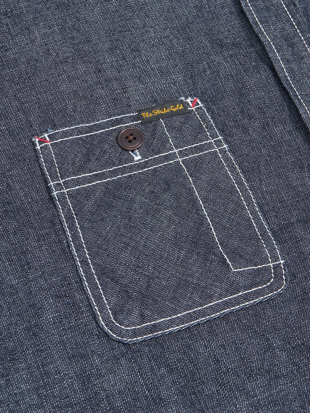 The Strike Gold Grey Slub Selvedge Denim Work Shirt closeup