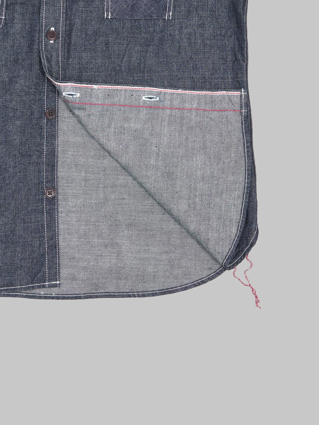 The Strike Gold Grey Slub Selvedge Denim Work Shirt interior
