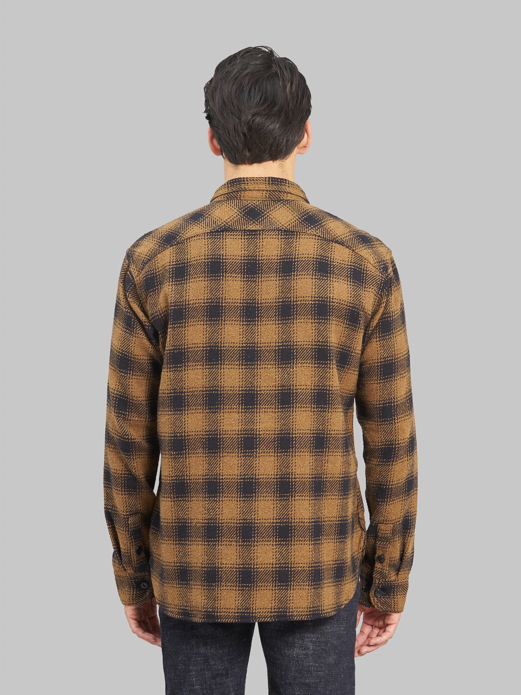 The Strike Gold Recycled Cotton Flannel Check Work Shirt Brown back look