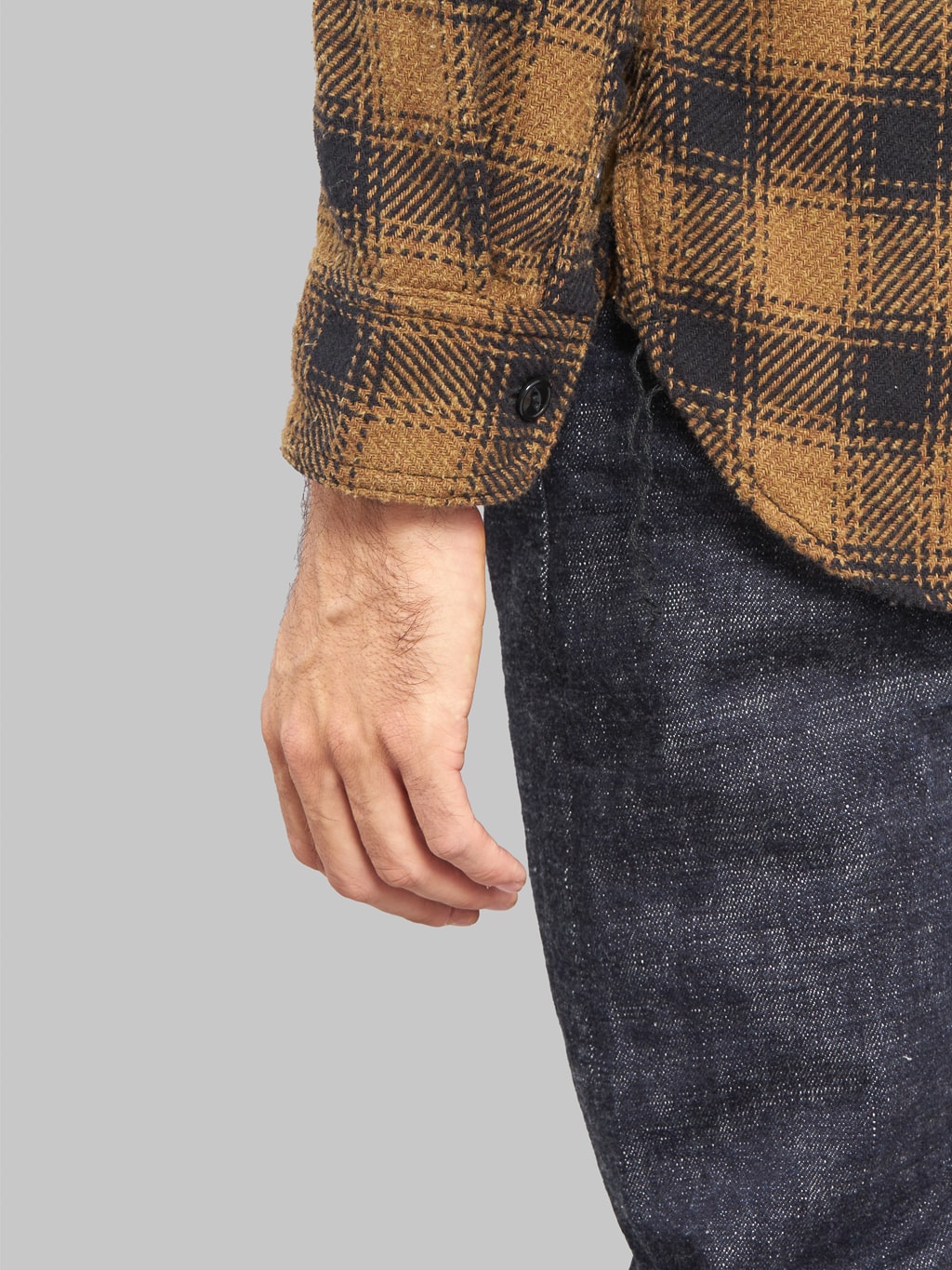 The Strike Gold Recycled Cotton Flannel Check Work Shirt Brown cuff