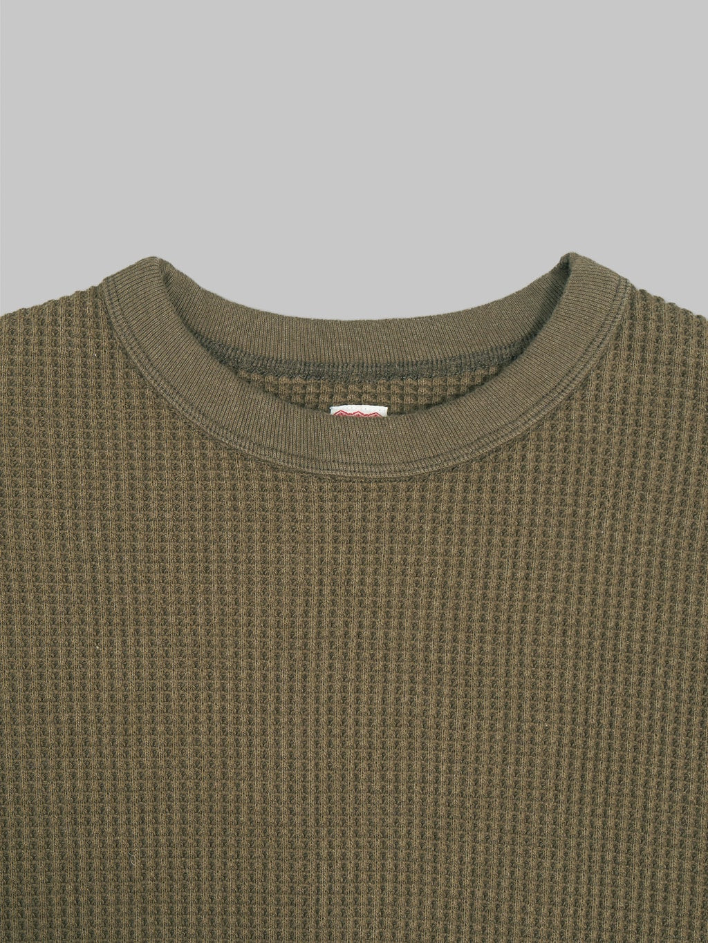 Trophy Clothing Heavy Waffle Mil Long Sleeve Tee Olive collar closeup