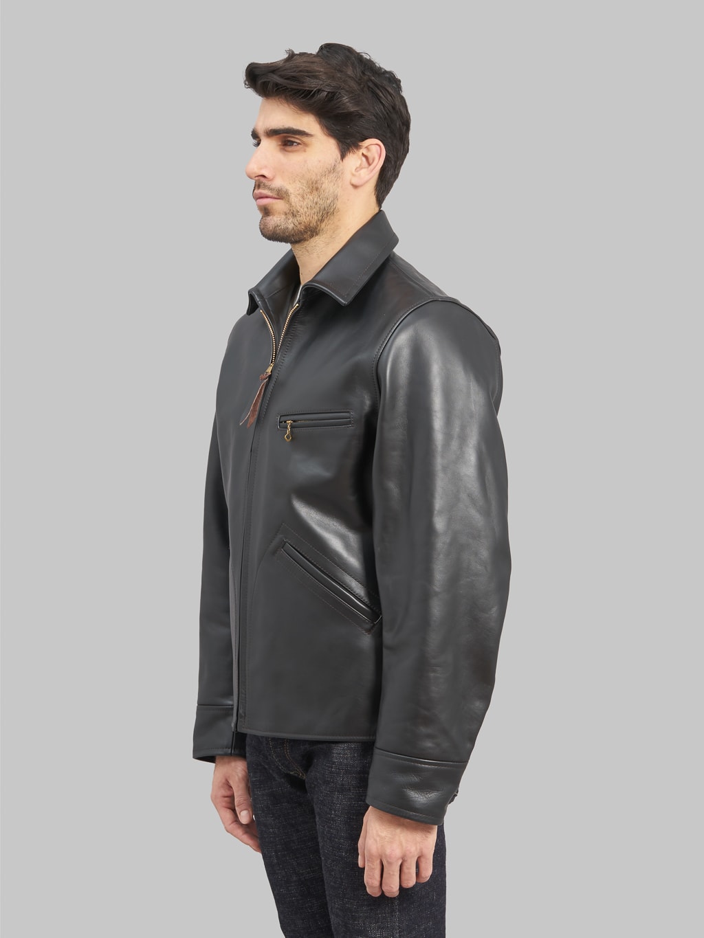 Trophy Clothing Humming Bird Horsehide leather Jacket Black  model side fit