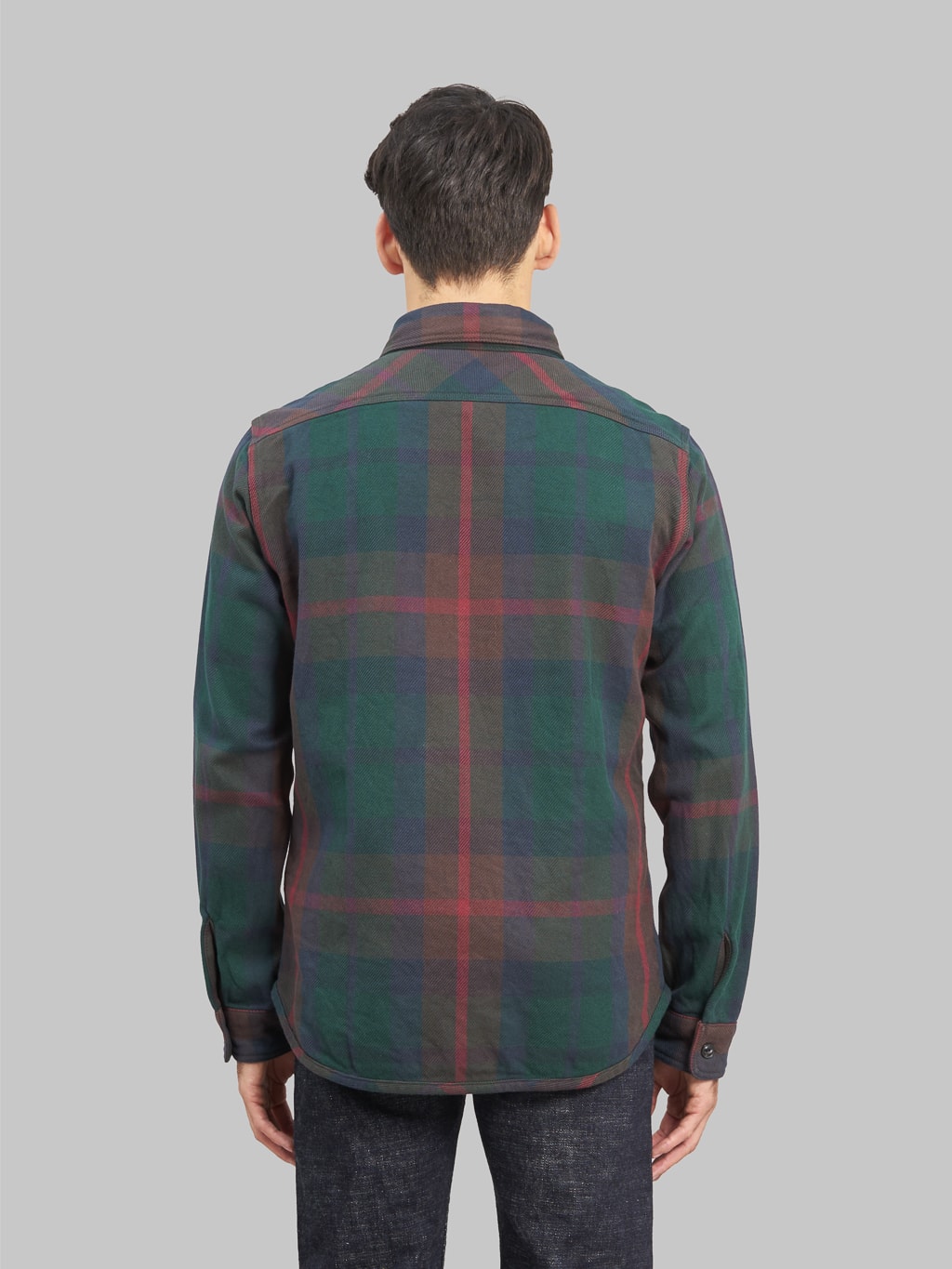 UES Extra Heavy Flannel Shirt green model back fit