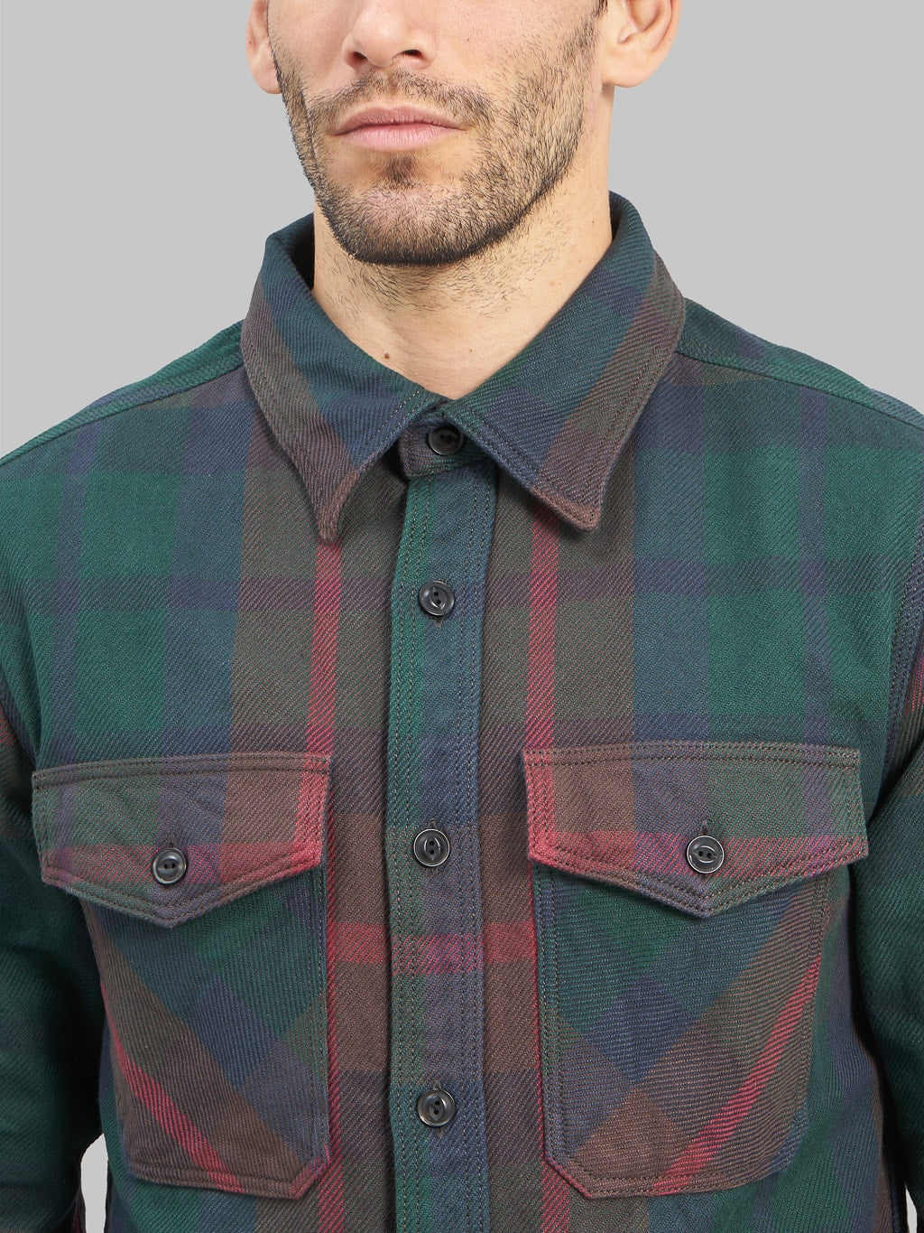 UES Extra Heavy Flannel Shirt green chest pockets