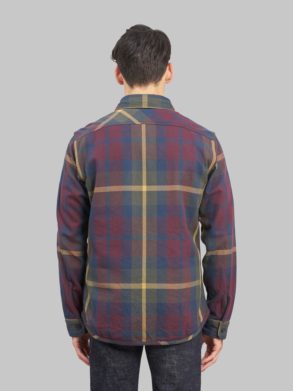 UES Extra Heavy Flannel Shirt wine model back fit