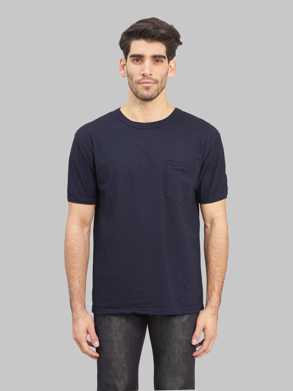 UES Indigo Pocket Tshirt model front fit