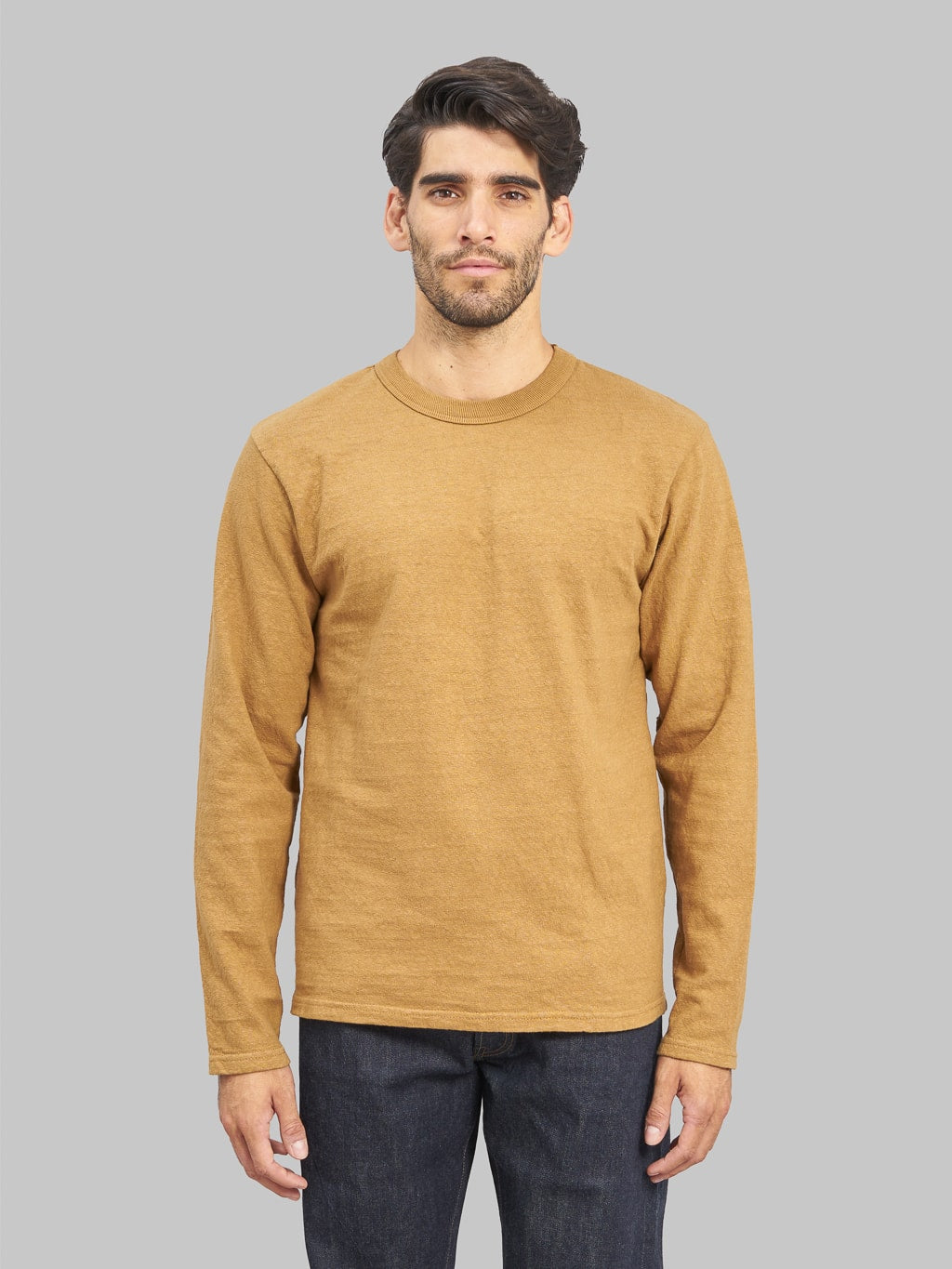 UES No 8 Slub Nep long Sleeve TShirt yellow model front fit