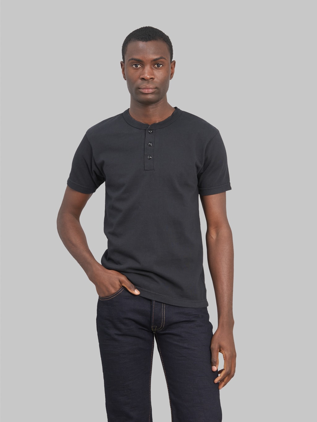 UES Ramayana Henley Neck TShirt Black model front fit