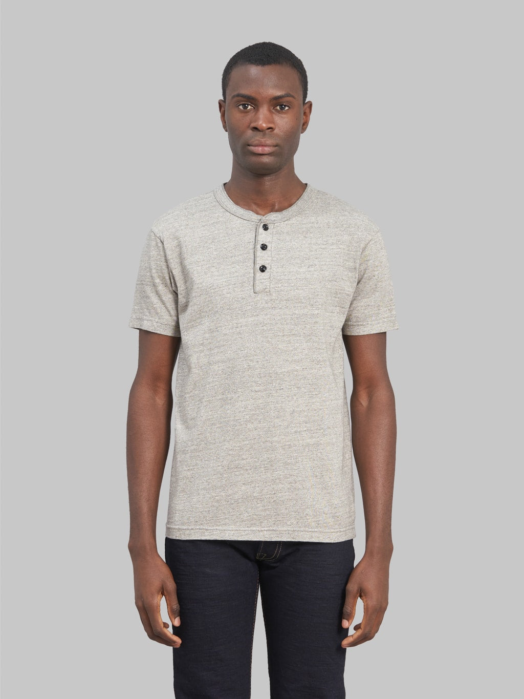 UES Ramayana Henley Neck TShirt grey model front fit